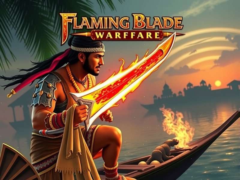 Flaming Blade Warfare Gameplay Screenshot - Kalaripayattu Combat in Kerala Backwaters