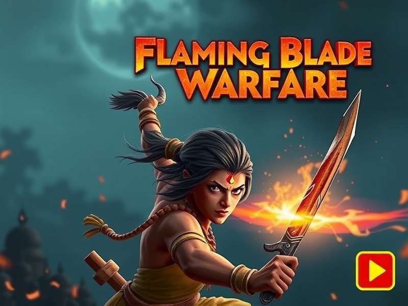 Flaming Blade Warfare Game Cover - Ancient Indian Warrior with Fire Sword